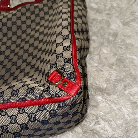 Vintage Gucci Large Abbey D Ring Tote - Red/Navy Blue - Picture 6 of 16